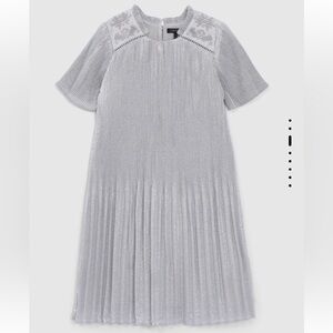 Ikks Silver Pleated Dress with Embroidered Shoulders